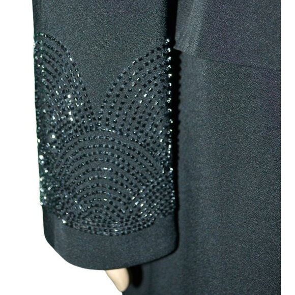 Daymor Couture 80s Black Sequin Maxi Sheath Cocktail Dress Peplum Blazer Suit 12 - Picture 7 of 11